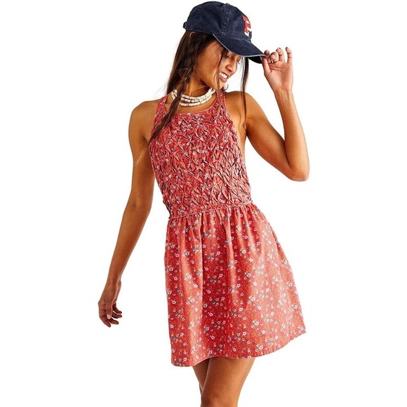 Free People Dresses & Skirts - NWT Free People Pink Petunia Backless Mini Dress Ditsy Floral Poppy Combo Large